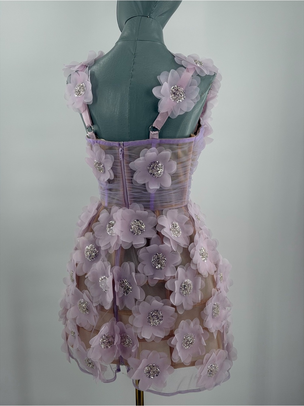 🆕 BRONX & BANCO 🧿 NWOT Rosalie Floral-Appliqué Mini Dress, Lavender, Sz XS US2 - Picture 8 of 16